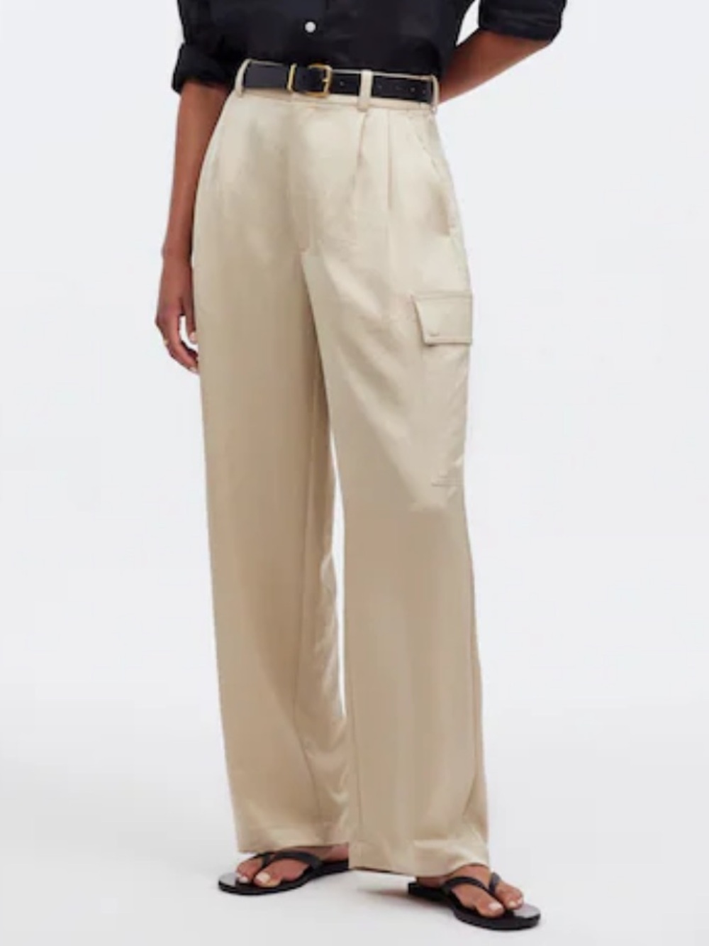 Madewell High Rise Straight Cargo Trousers In Satin Size 12